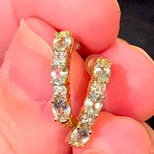 10k natural aquamarine and diamond earrings